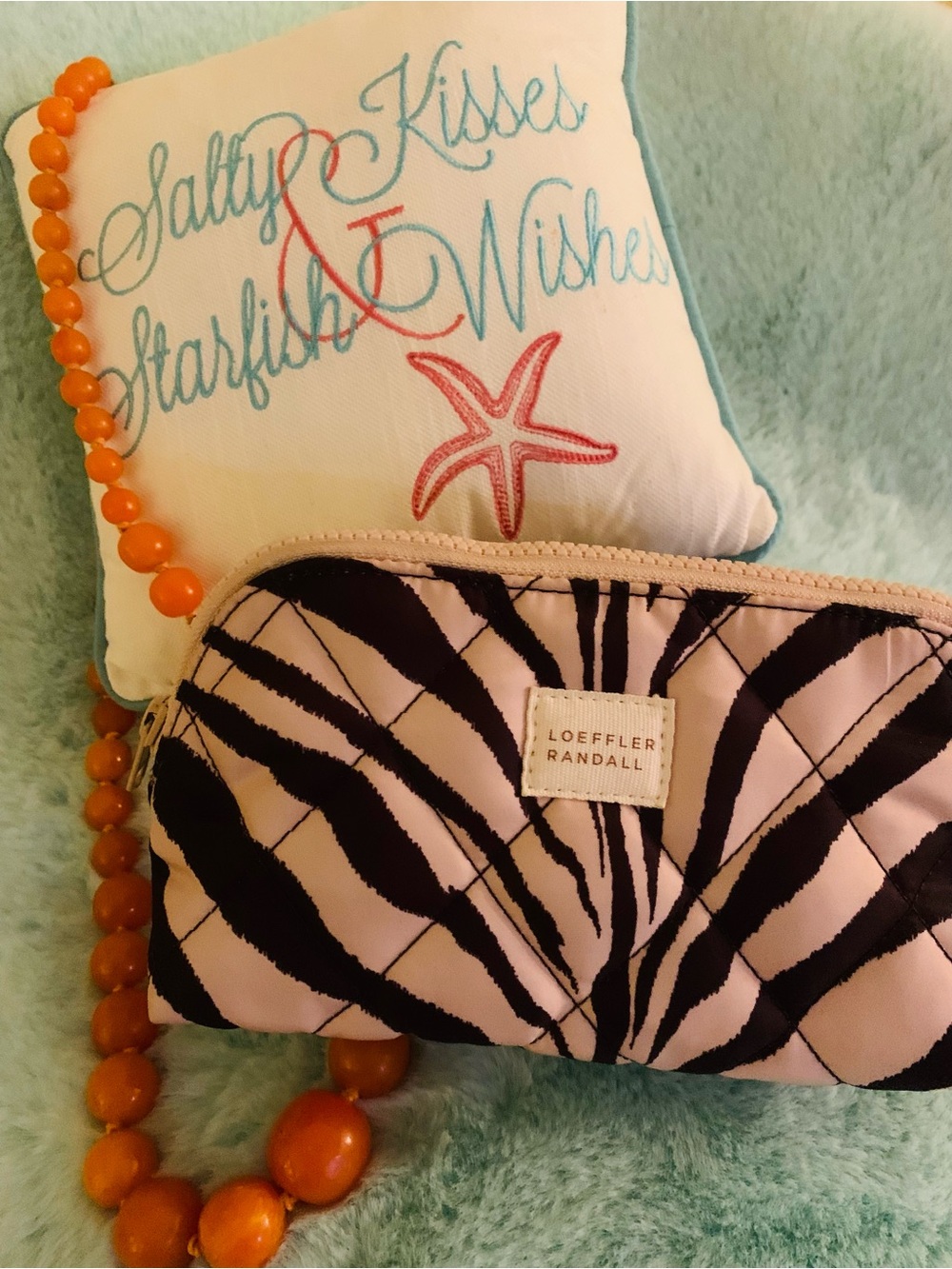 Loeffler Randall Frances Zebra Print Quilted Cosmetic Zip Pouch Makeup Bag